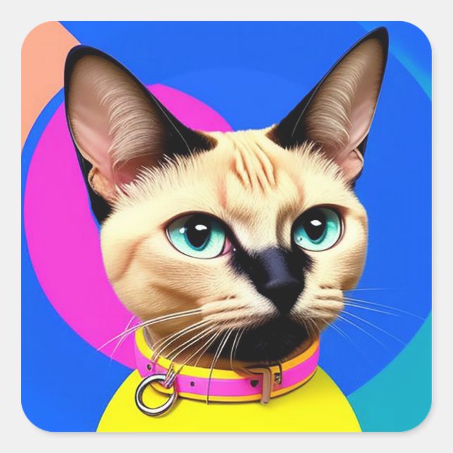Adesivo Quadrado Gato Colorido Vibrante Presente Para Amantes de Ga (Frente)