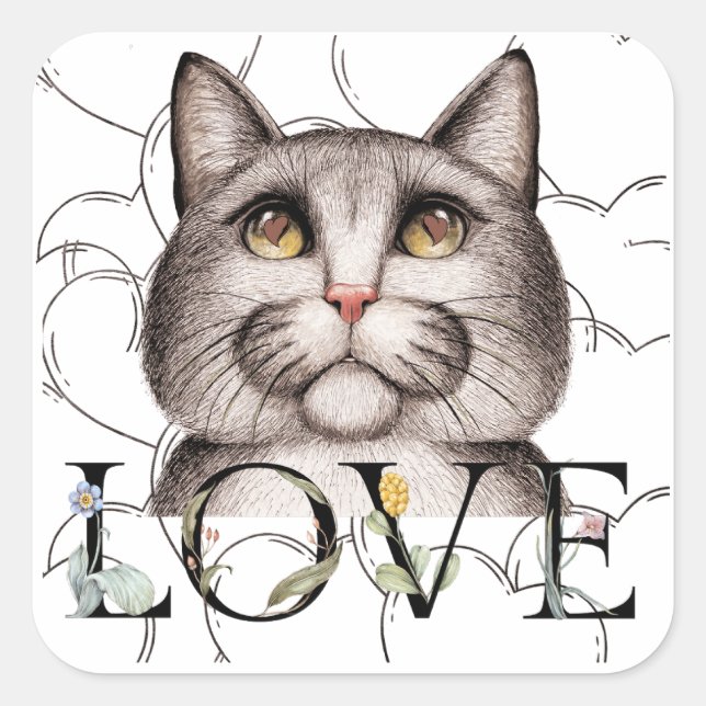 Adesivo Quadrado Gato com amor nos olhos (Frente)