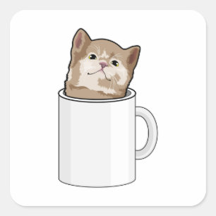 Adesivo Quadrado Gato com caneca de café