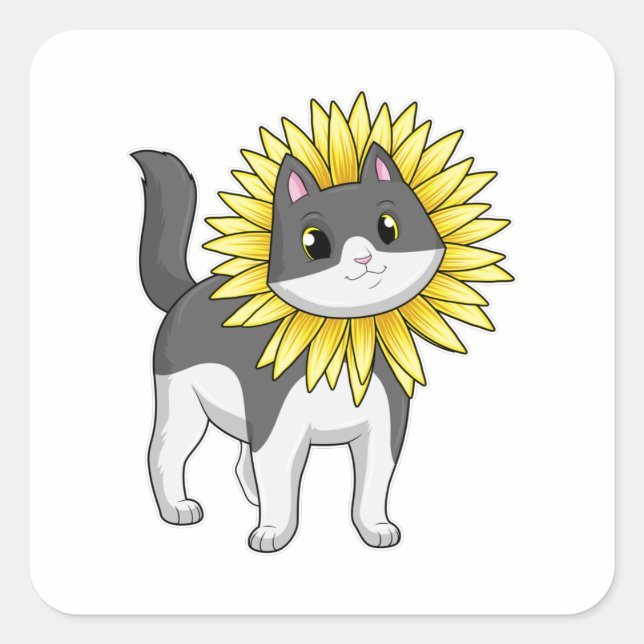 Adesivo Quadrado Gato com girassol (Frente)
