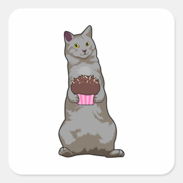Adesivo Quadrado Gato com Muffin (Frente)