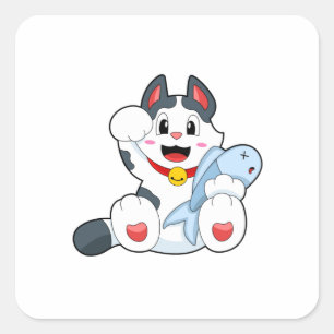 Adesivo Quadrado Gato com Peixe