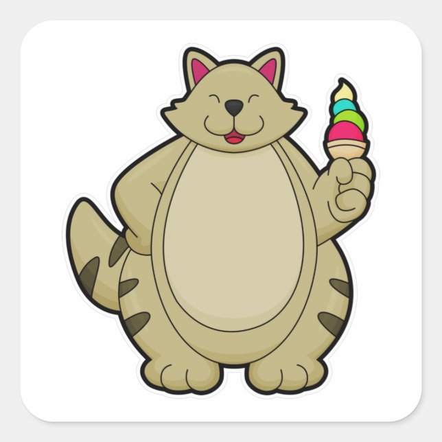 Adesivo Quadrado Gato com sorvete Waffle (Frente)