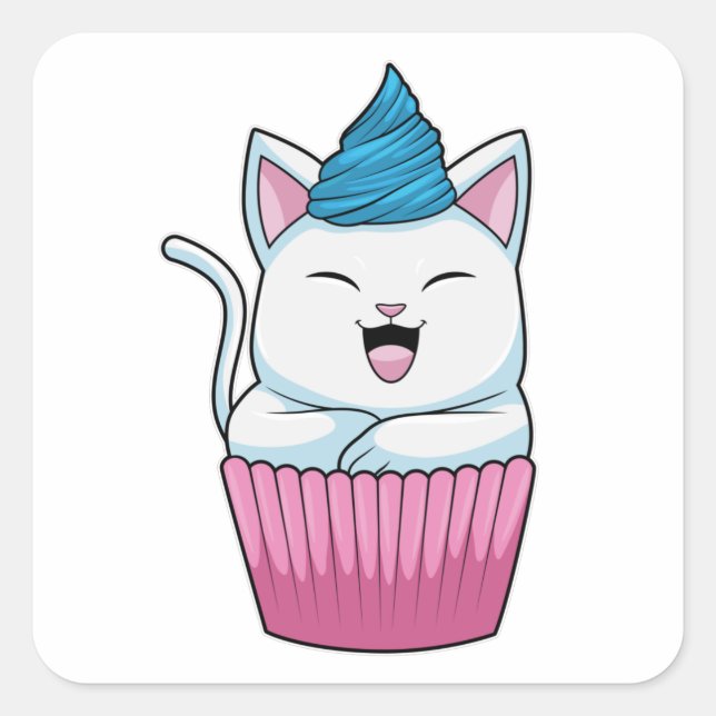 Adesivo Quadrado Gato Comendo Muffin (Frente)