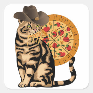 Adesivo Quadrado Gato comendo pizza