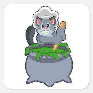 Adesivo Quadrado Gato como cozinheiro com poção mágica