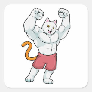 Adesivo Quadrado Gato como Criador de Portos com Músculos Grandes