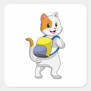 Adesivo Quadrado Gato como Hiker com Mochila