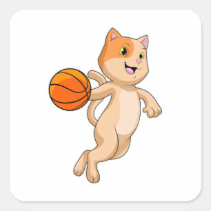 Adesivo Quadrado Gato como jogador de basquetebol