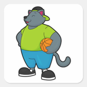 Adesivo Quadrado Gato como jogador de basquetebol