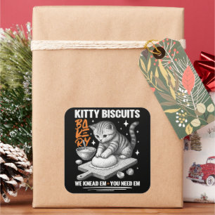 Adesivo Quadrado Gato Conhecendo Biscoitos De Gatinho De Criador Nó