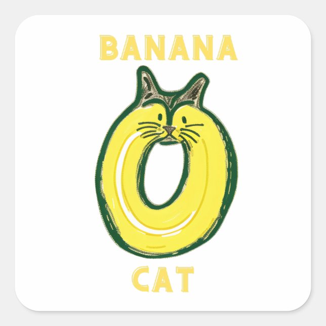 Adesivo Quadrado Gato de banana amarelo - gancho de gatinho fofo (Frente)