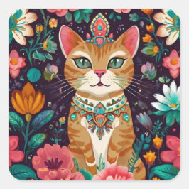 Adesivo Quadrado Gato de Bejeweled Crowned