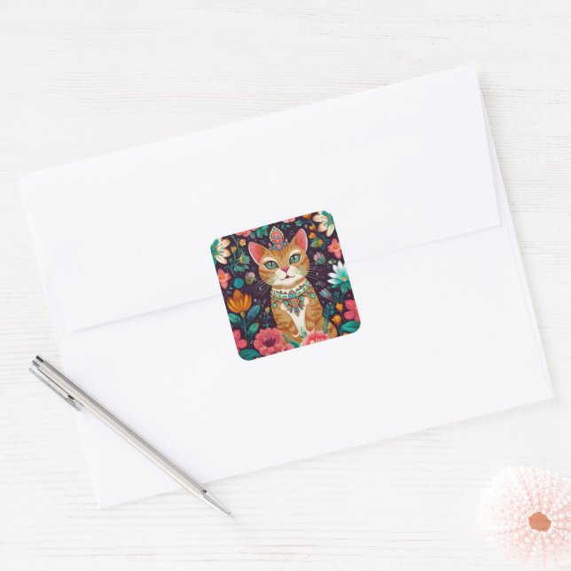 Adesivo Quadrado Gato de Bejeweled Crowned (Envelope)