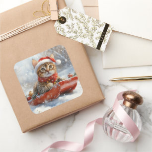 Adesivo Quadrado Gato de Bengala com Lama Deixe-o nevar no Natal