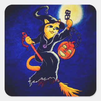 Adesivo Quadrado Gato de Bruxa Noite de Halloween