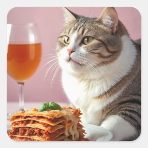 Adesivo Quadrado Gato de Cinza cômoda com Lasagna e Vidro