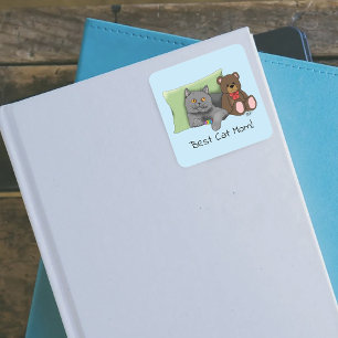 Adesivo Quadrado Gato de Cinza de Dia de as mães Feliz