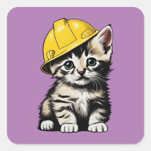 Adesivo Quadrado Gato de Construção