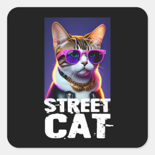 Adesivo Quadrado Gato de Cuta Adorável na Jaqueta de Couro