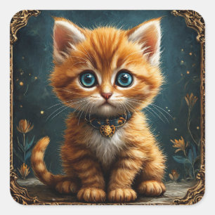 Adesivo Quadrado Gato de desenho animado fofo