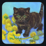 Adesivo Quadrado Gato de estilo Van Gogh com Sunflower<br><div class="desc">Vinhetas com um gato do estilo Van Gogh com girassóis! Um bonito gatinho preto se posou com flores amarelas. Um presente fabuloso para amantes de gatos e colecionadores de arte holandeses!</div>