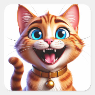 Adesivo Quadrado Gato de Estimação de Desenho Animado Com Olhos Azu
