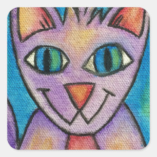 Adesivo Quadrado Gato de Gatinho Púrpura Rosa