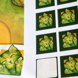 Adesivo Quadrado Gato de Gato Verde Caturday Art kitten designs