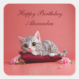 Adesivo Quadrado Gato de janeiro bonito com cravos
