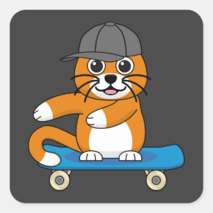 Adesivo Quadrado Gato de Laranja Cachorro em Cartoon