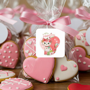 Adesivo Quadrado Gato de Namorados Felizes