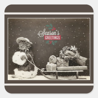 Adesivo Quadrado Gato de Natais vintages Super Bonitos