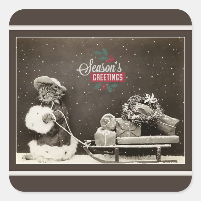 Adesivo Quadrado Gato de Natais vintages Super Bonitos (Frente)