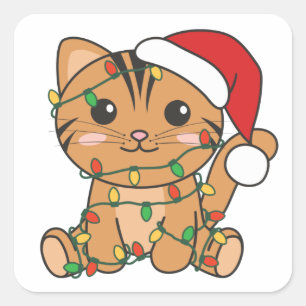 Adesivo Quadrado Gato de Natal Animais de inverno Gatos Vinhetas qu