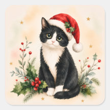 Gato de Natal de Smoking com Chapéu de Papai Noel