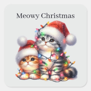 Adesivo Quadrado Gato de Natal Festivo Meowy adiciona texto