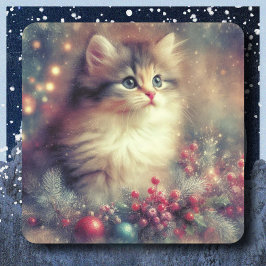Adesivo Quadrado Gato de Natal Vintage