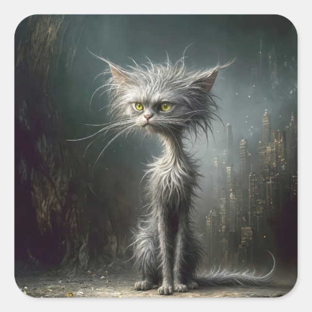 Adesivo Quadrado Gato de Rua da Cidade Scruffy (Frente)