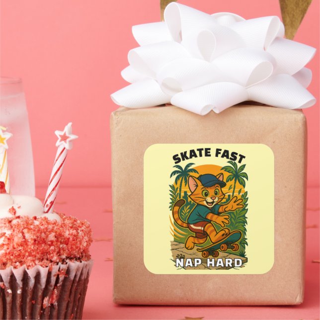 Adesivo Quadrado Gato de skate (Festa)