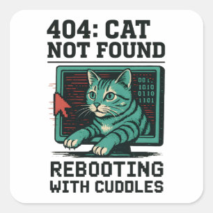 Adesivo Quadrado Gato do Erro 404 Não Encontrado Reiniciando o Gato