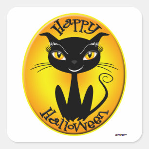 Adesivo Quadrado Gato do Feliz Dia das Bruxas