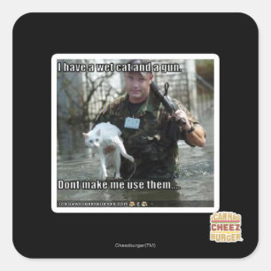 Adesivo Quadrado Gato e arma molhados
