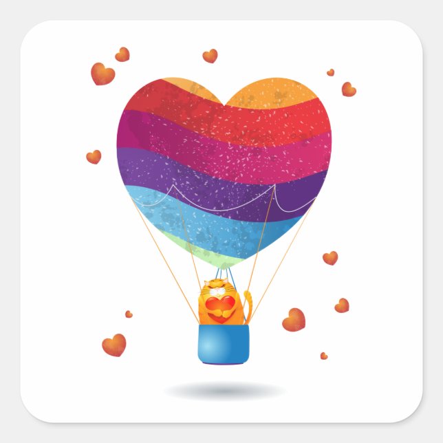 Adesivo Quadrado Gato e Balão de Amor  (Frente)