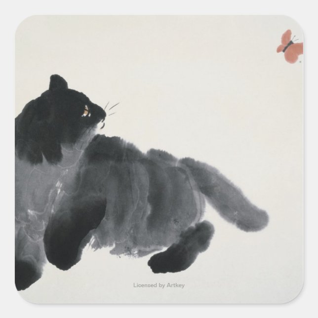 Adesivo Quadrado Gato e Borboleta (Frente)