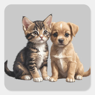 Adesivo Quadrado Gato e cachorrinho