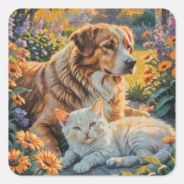 Adesivo Quadrado Gato e Cão (Frente)