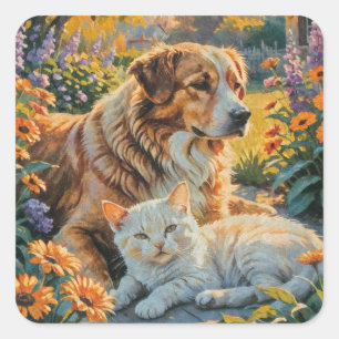 Adesivo Quadrado Gato e Cão
