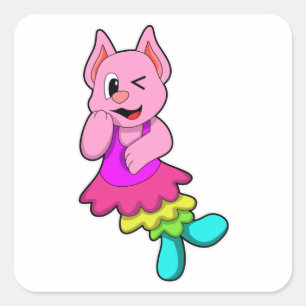 Adesivo Quadrado Gato em dança com saia