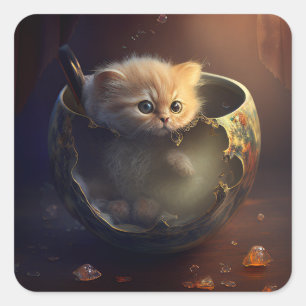 Adesivo Quadrado Gato em uma equipe Gatinho num Vinheta de Gato d